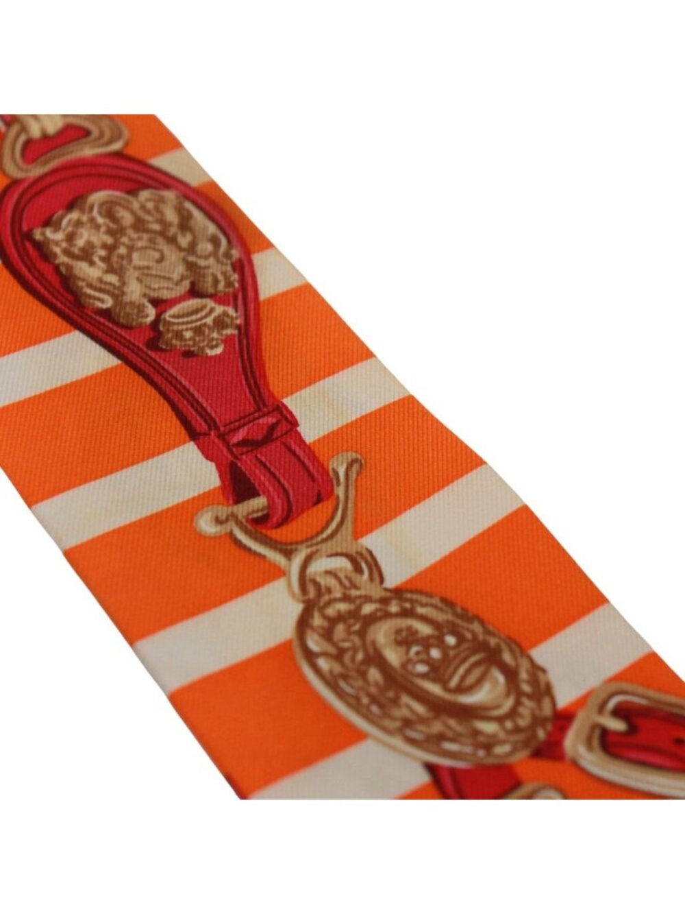 Hermes Twilly Brides de Gala Ceremonial Bridle Silk Orange White Red Scarf - Picture 8 of 13